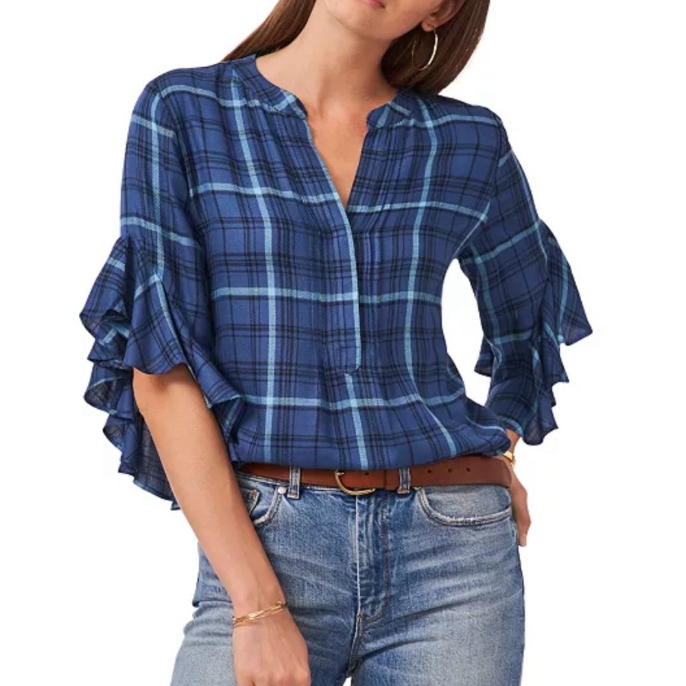 Vince Camuto plaid Ruffle top